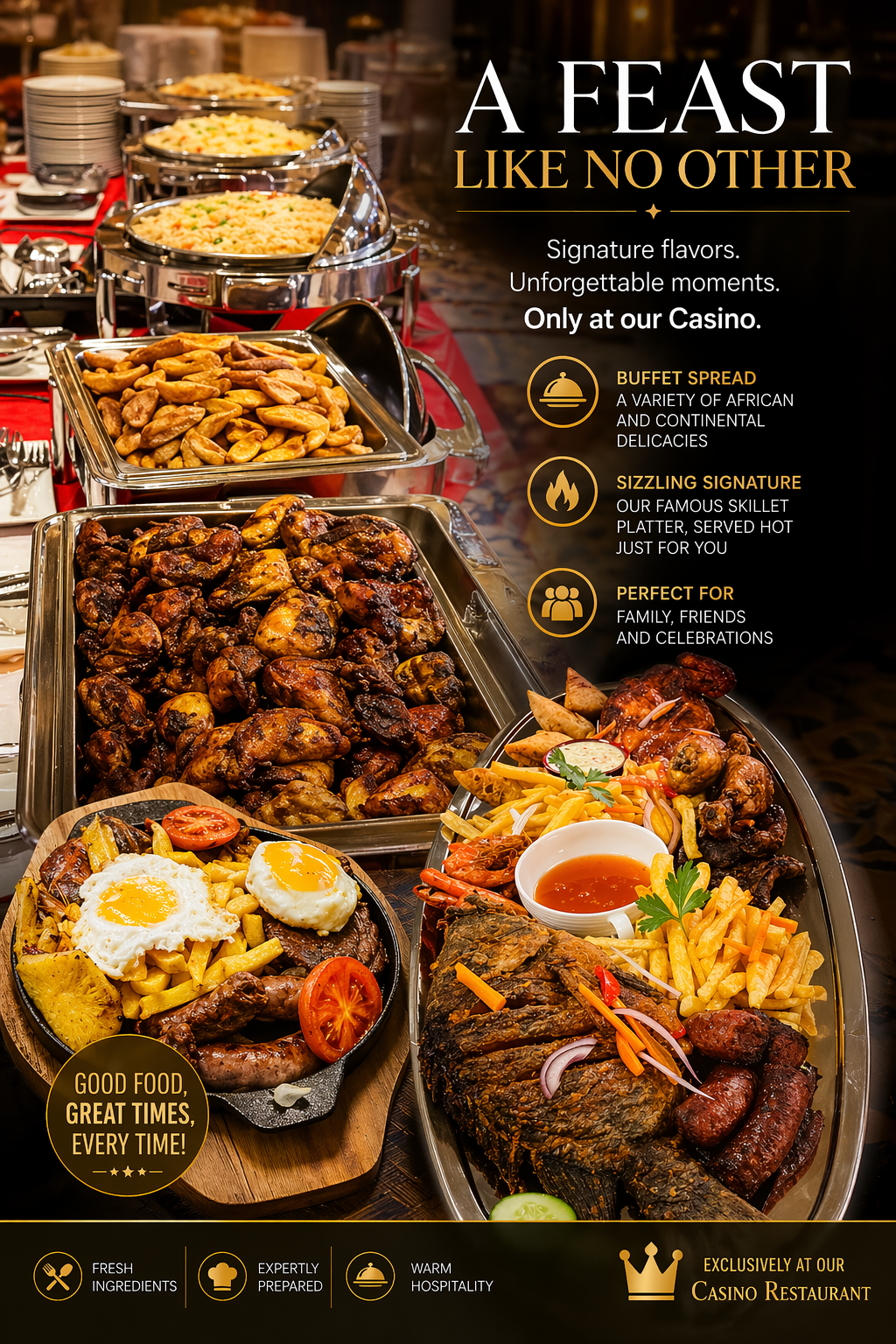 Buffet and grilled dishes at the Casino Marina restaurant in Harare